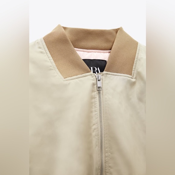 NEW Zara Nude Cream Satin Effect Cropped Ruched Sleeves Bomber 4432/834 - Picture 7 of 13